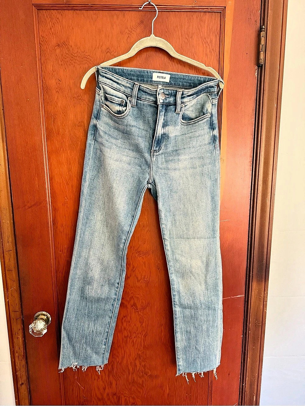 Pistola High Rise Cropped Slim Straight Jeans Raw Hem Size 27